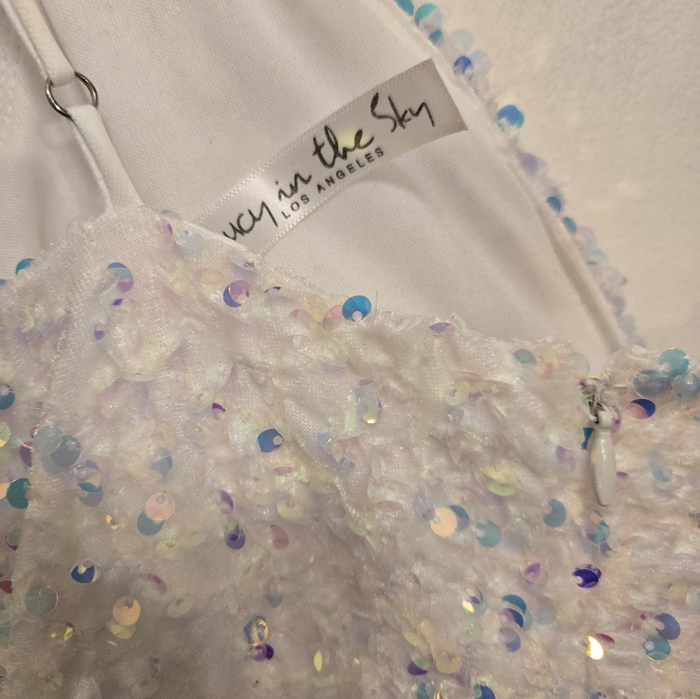 Lucy In The Sky Whitney Sequin Maxi Dress White With Blue & Purple  Size Medium - Picture 9 of 12